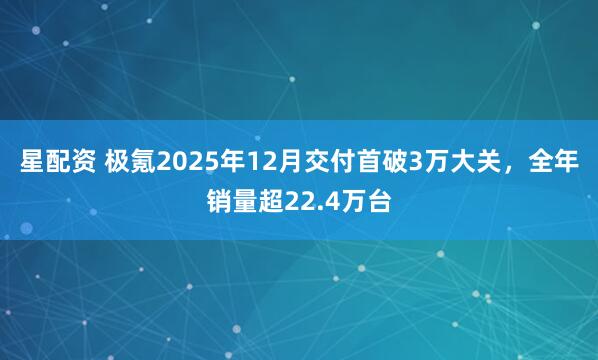 星配资 极氪2025年12月交付首破3万大关,全年销量超22.4万台